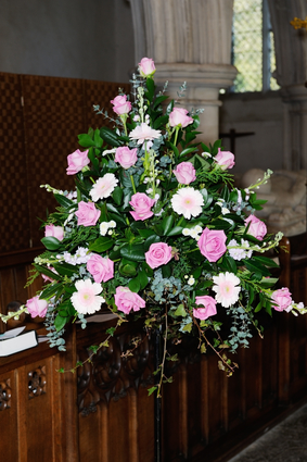Wedding day flowers in church